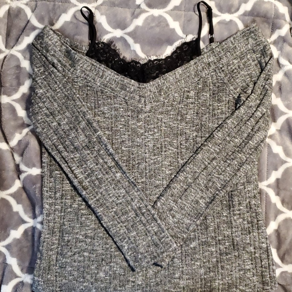 Lace Inset Cold Shoulder Top